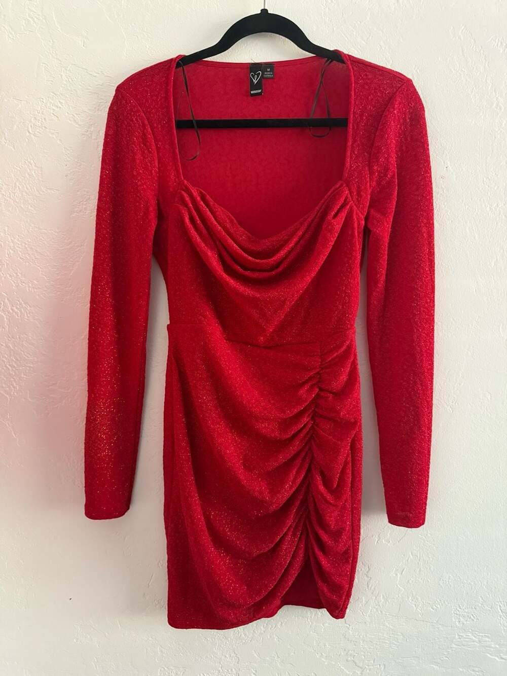 Windsor Mary Glitter Long Sleeve Mini Dress Red
